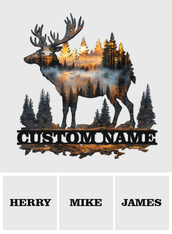 Custom Name Hunting Deer Sunset - Personalized Hunting Cut Metal Sign