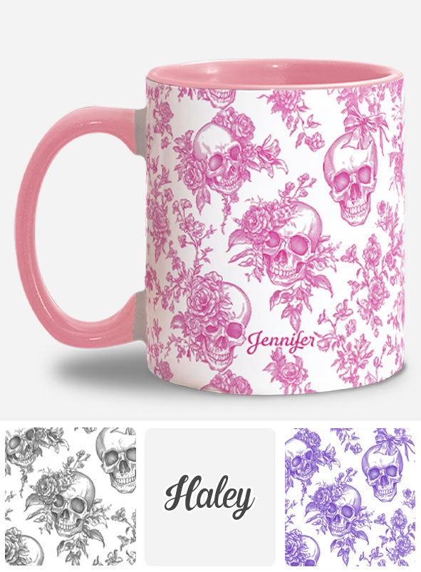 Pink Toile Skull - Personalized Skull Accent Mug