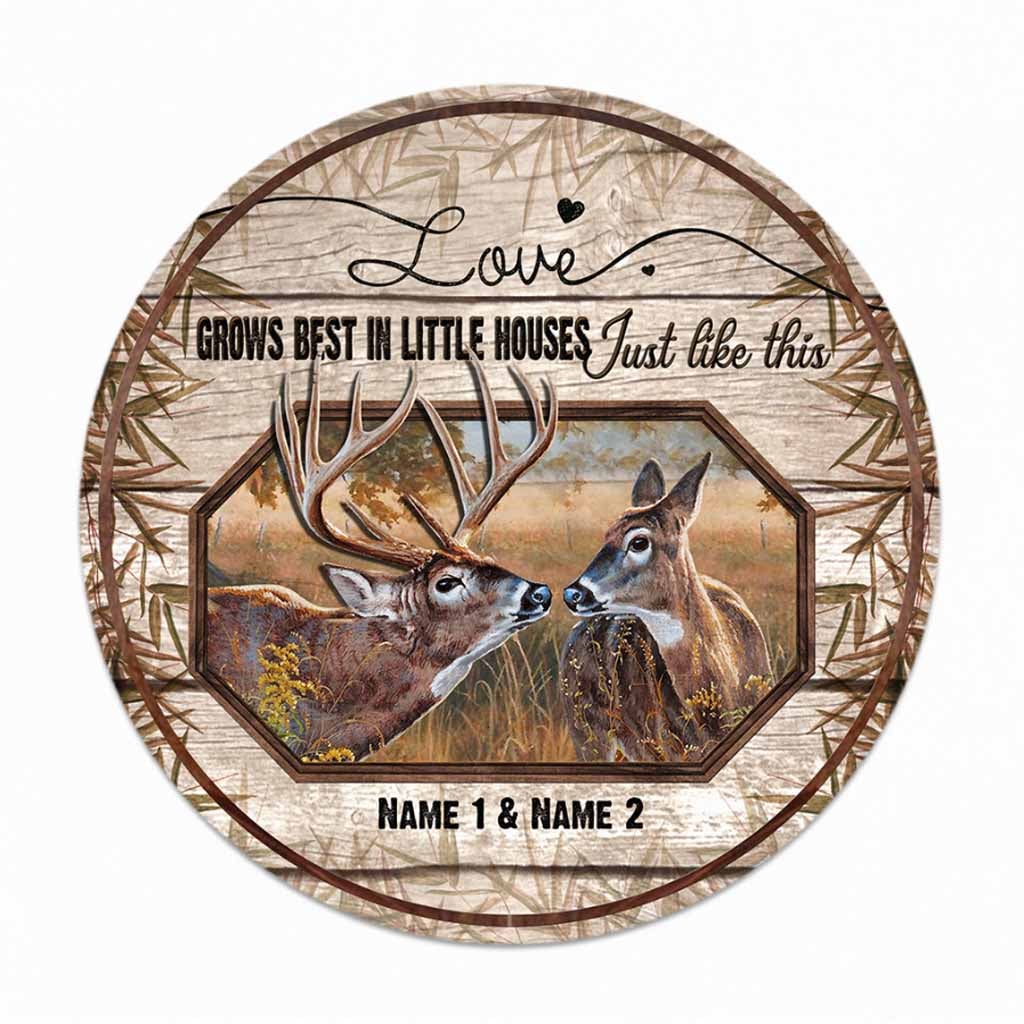 Love Grows Best - Personalized Couple Hunting Round Wood Sign