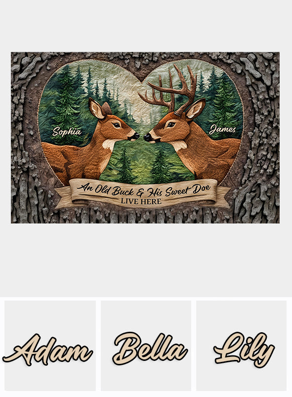 An Old Buck & His Sweet Doe - Personalized Hunting Doormat