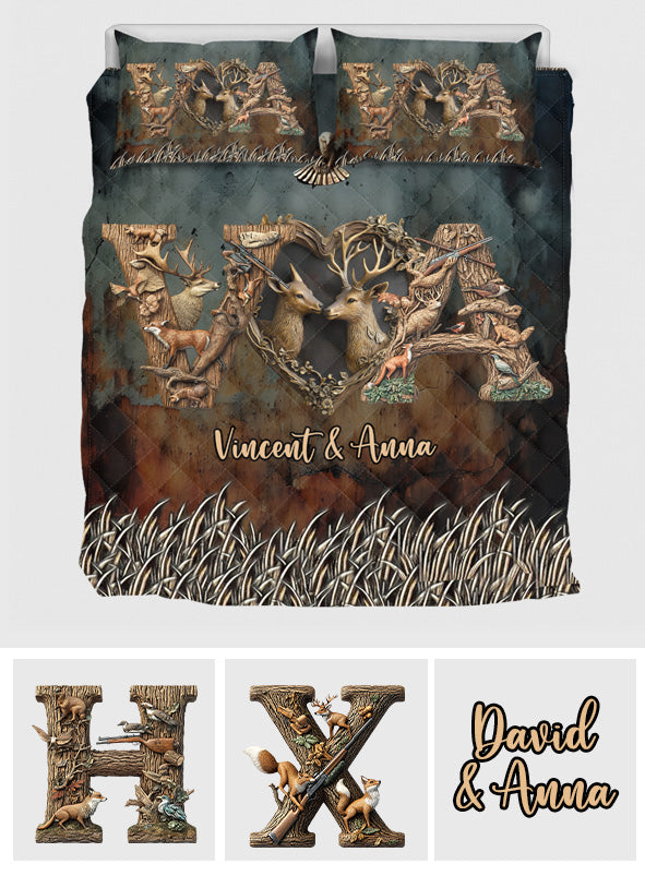 Her Buck His Doe - Personalized Hunting Quilt Set