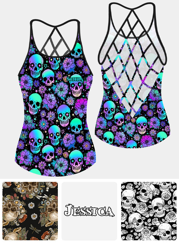 Colorful Skull Pattern - Personalized Skull Cross Tank Top