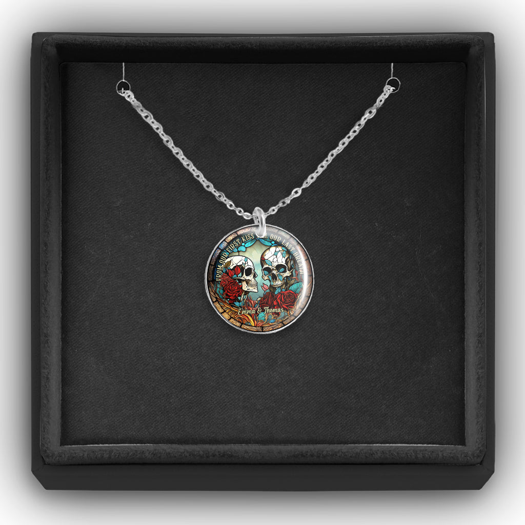 From Our First Kiss - Skull gift for girlfriend, husband, boyfriend, wife - Personalized Round Pendant Necklace