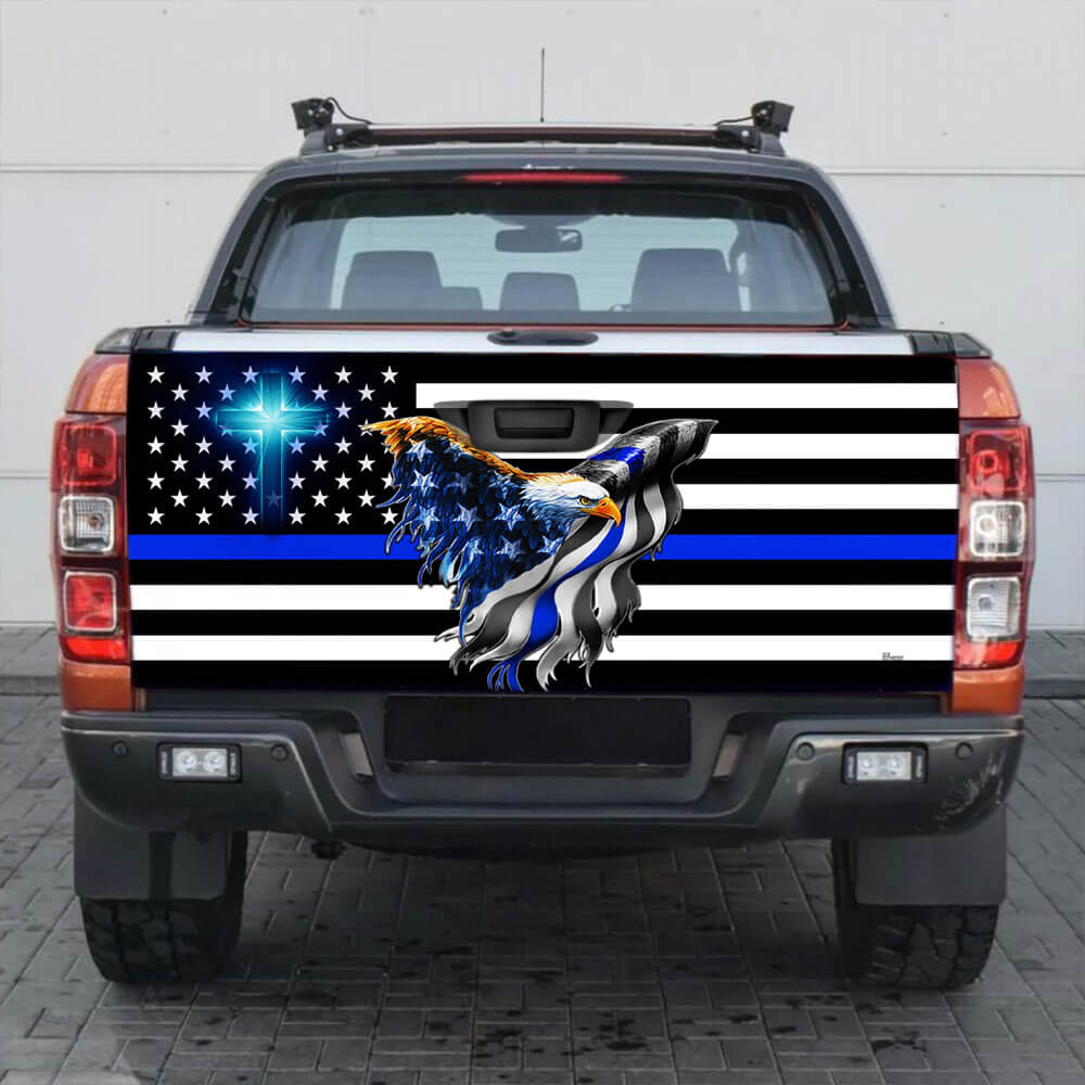 The Thin Blue Line. Police. Law Enforcement American Eagle Truck Tailgate Decal Sticker Wrap THB3482TDv1