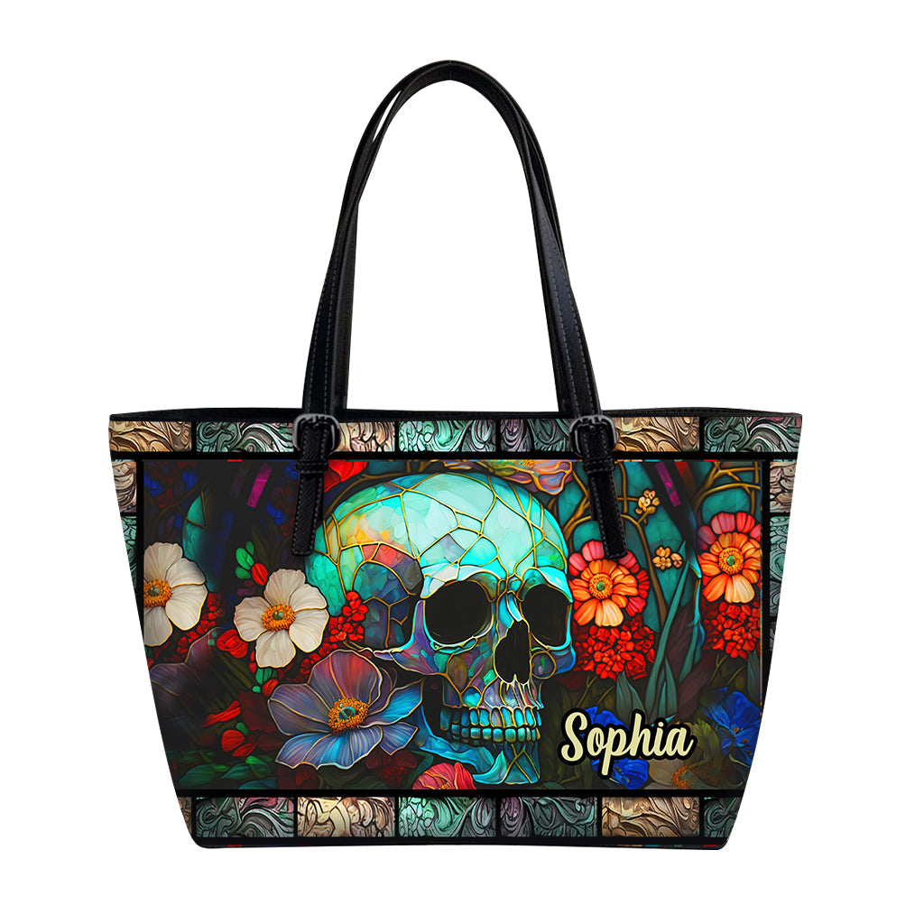 Floral Skull - Personalized Skull Leather Bag