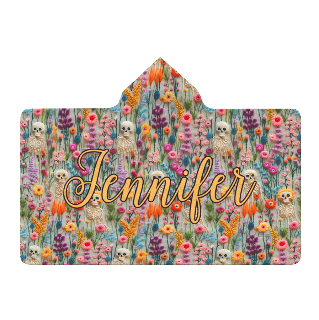 Floral Skeleton - Personalized Skull Hooded Blanket