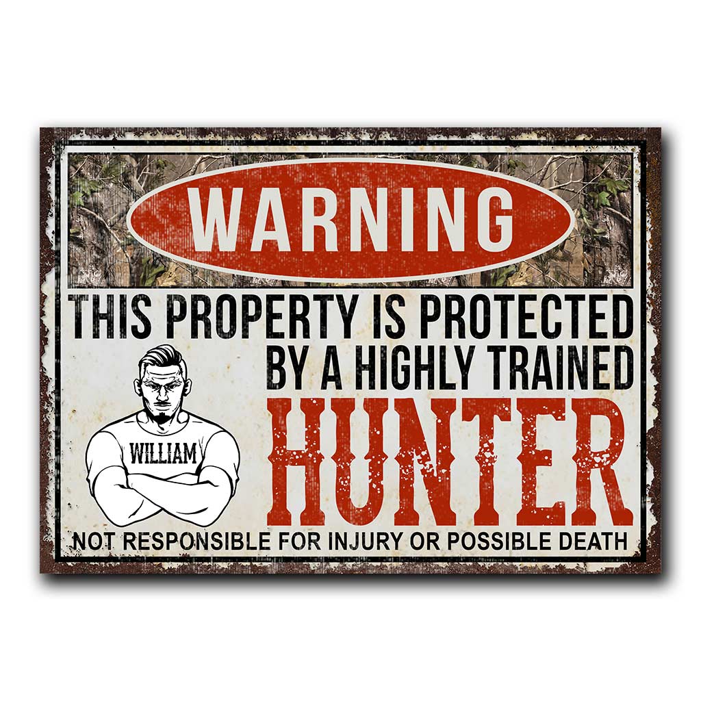 Warning - Personalized Hunting Rectangle Metal Sign