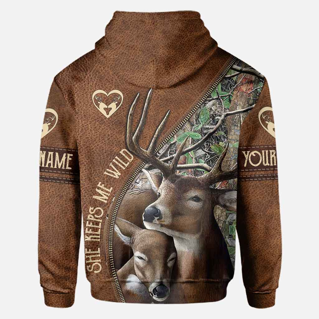 She Keeps Me Wild He Keeps Me Safe - Personalized Couple Hunting All Over T-shirt and Hoodie
