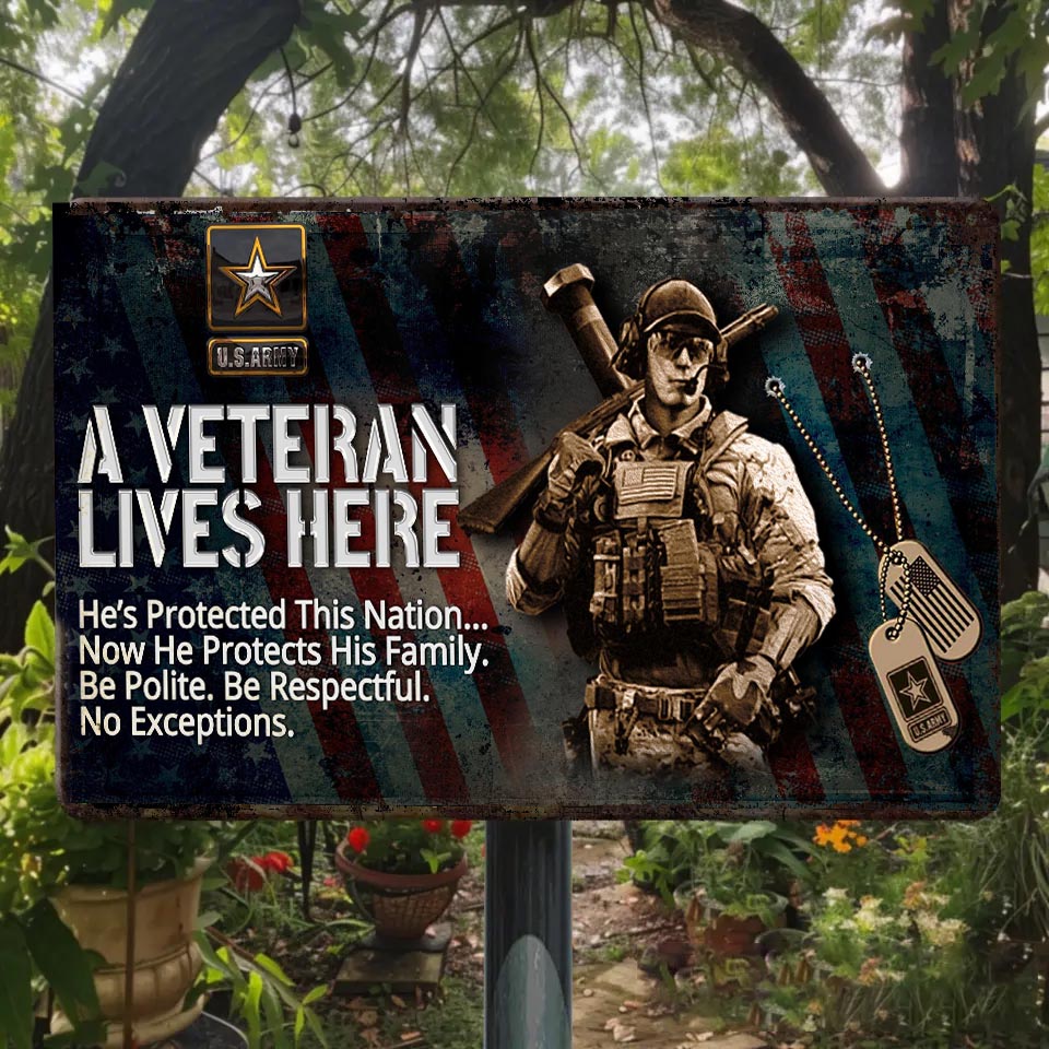 🛡️ Personalized Metal Door Sign – "A Veteran Lives Here" / "A Soldier Lives Here"