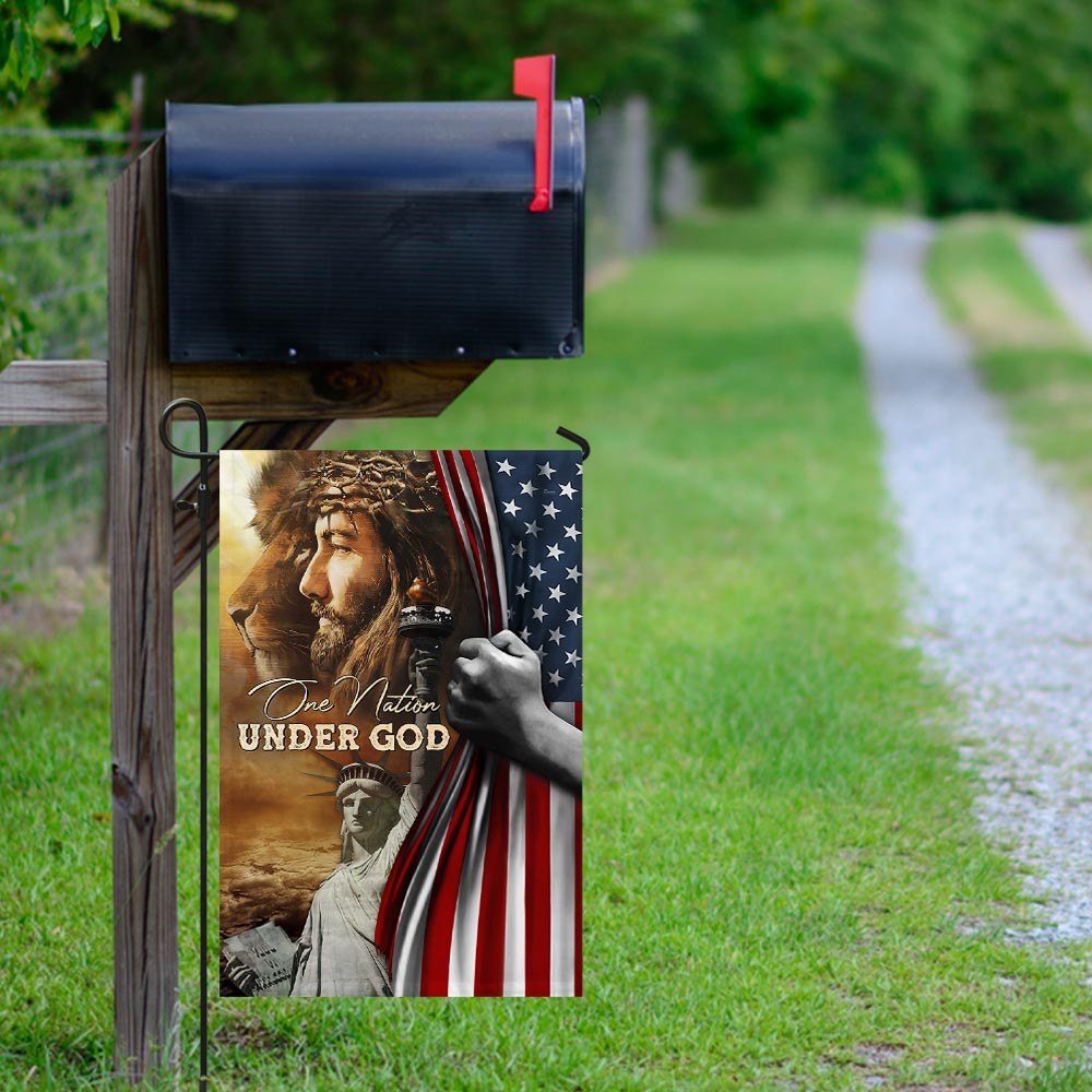 One Nation Under God Jesus Lion American Flag
