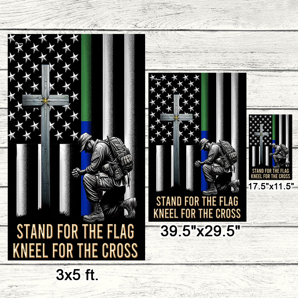 FLAGWIX Veteran Kneeling Christ Cross Thin Green & Blue Line American Flag MLN2286Fv1