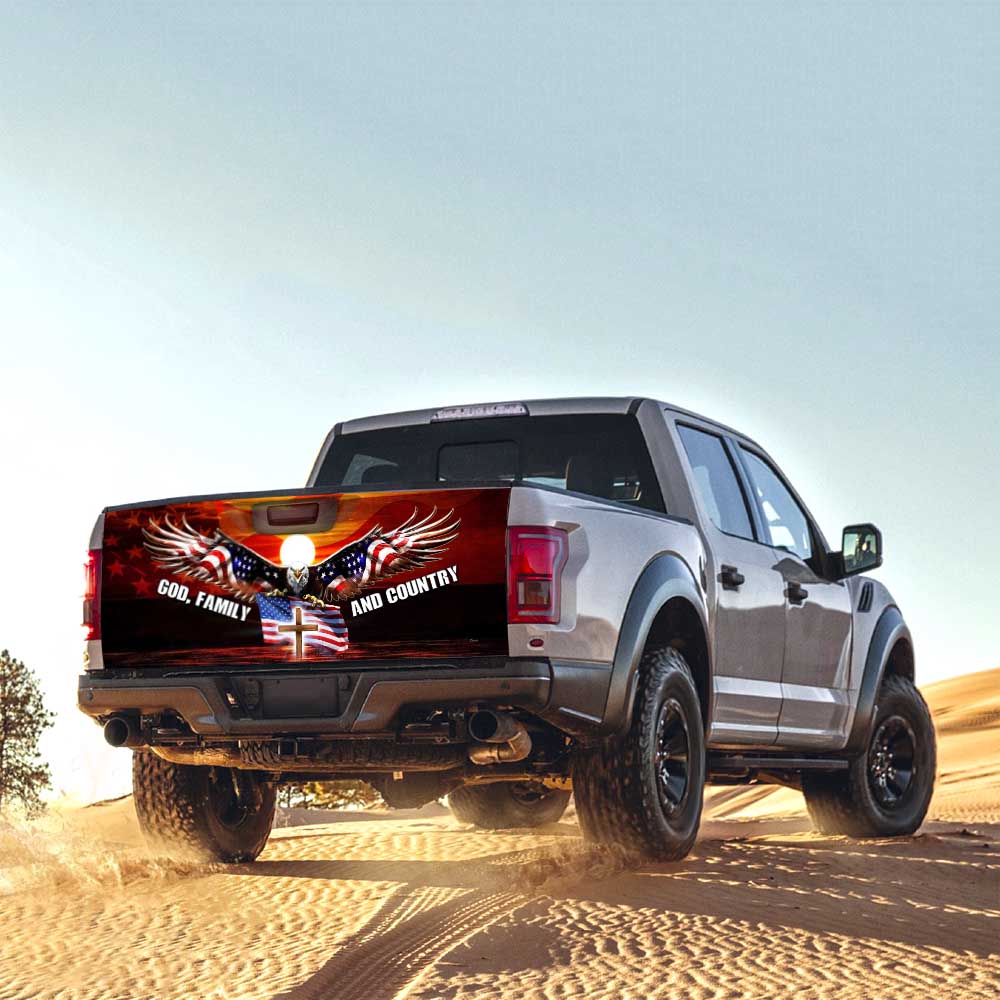 God, Family And Country American Eagle Truck Tailgate Decal Sticker Wrap THH3176TD