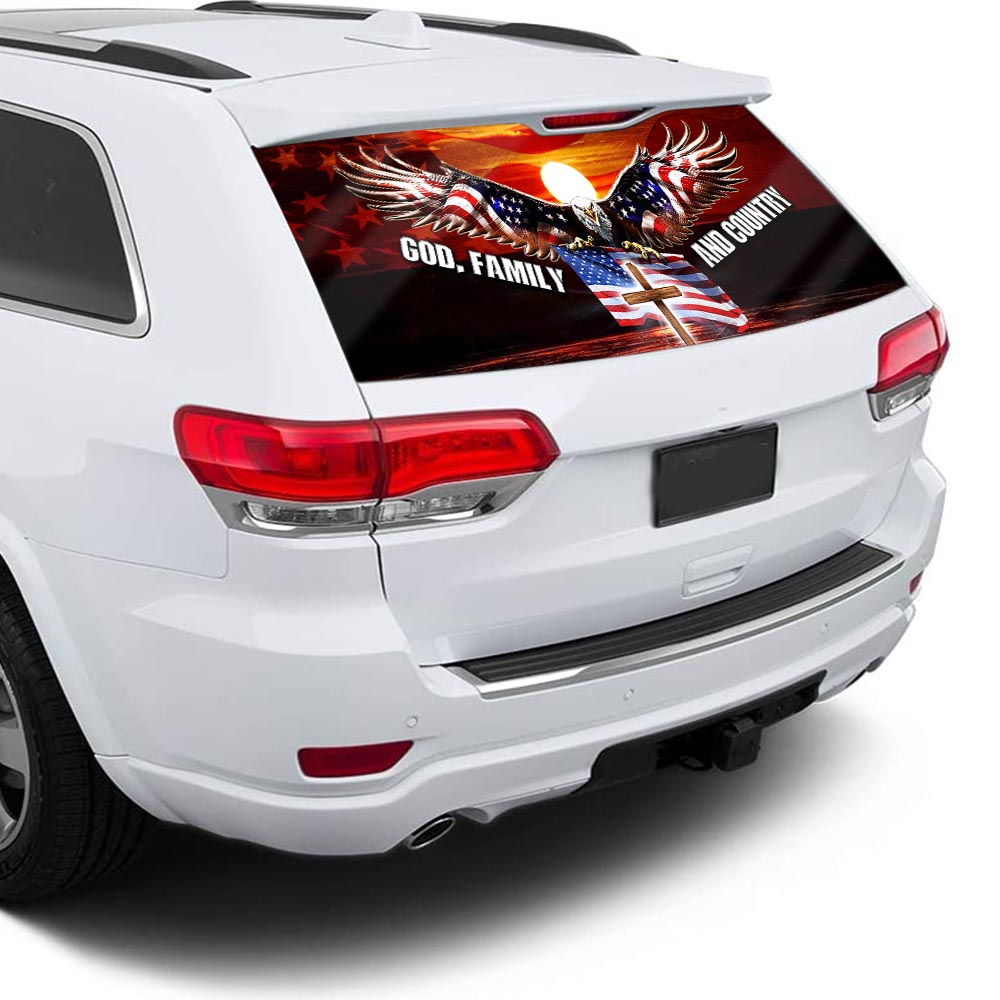 God, Family And Country American Eagle Rear Window Decal THH3176CD