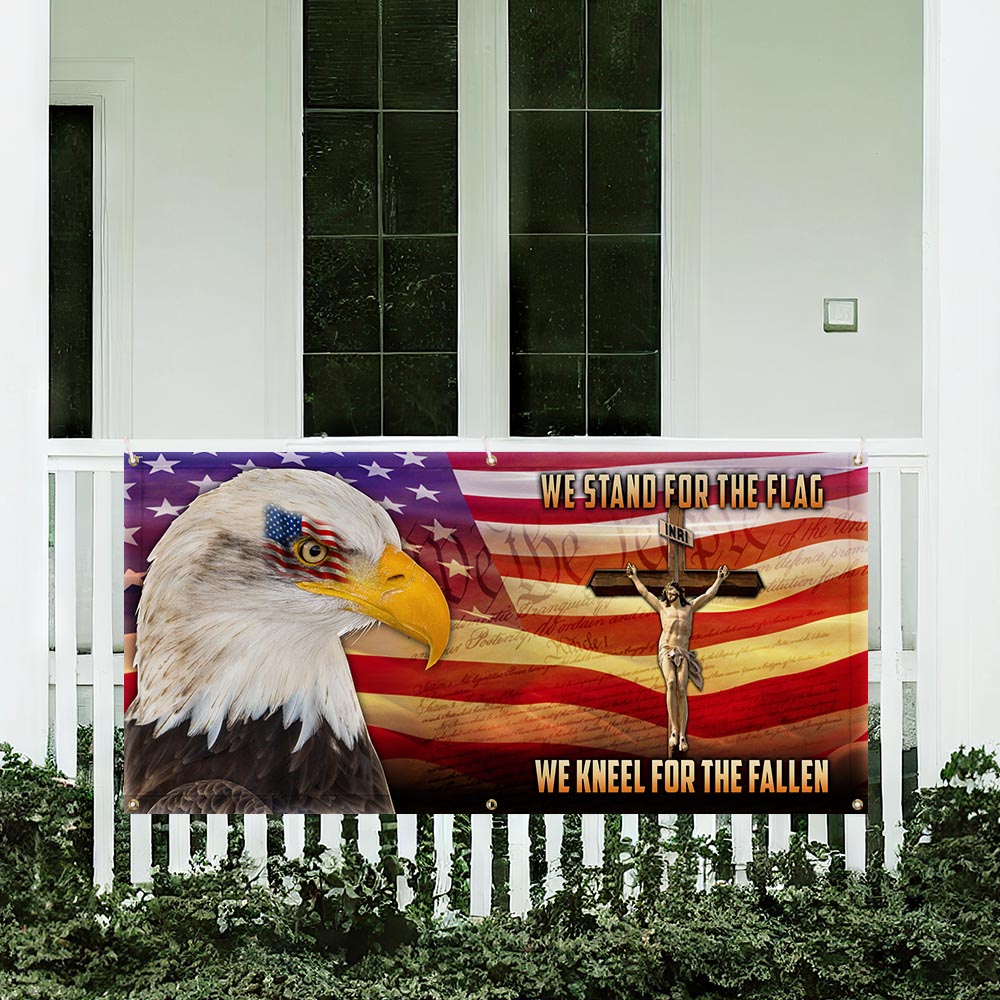 Memorial Day Patriotic Eagle Memorial We Stand For The Flag We Kneel For The Cross Fence Banner MLN2652FB