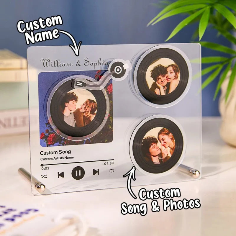 💽Personalized Rotating Vinyl Record Plaque – Custom Song & Photo Acrylic Gift🎁