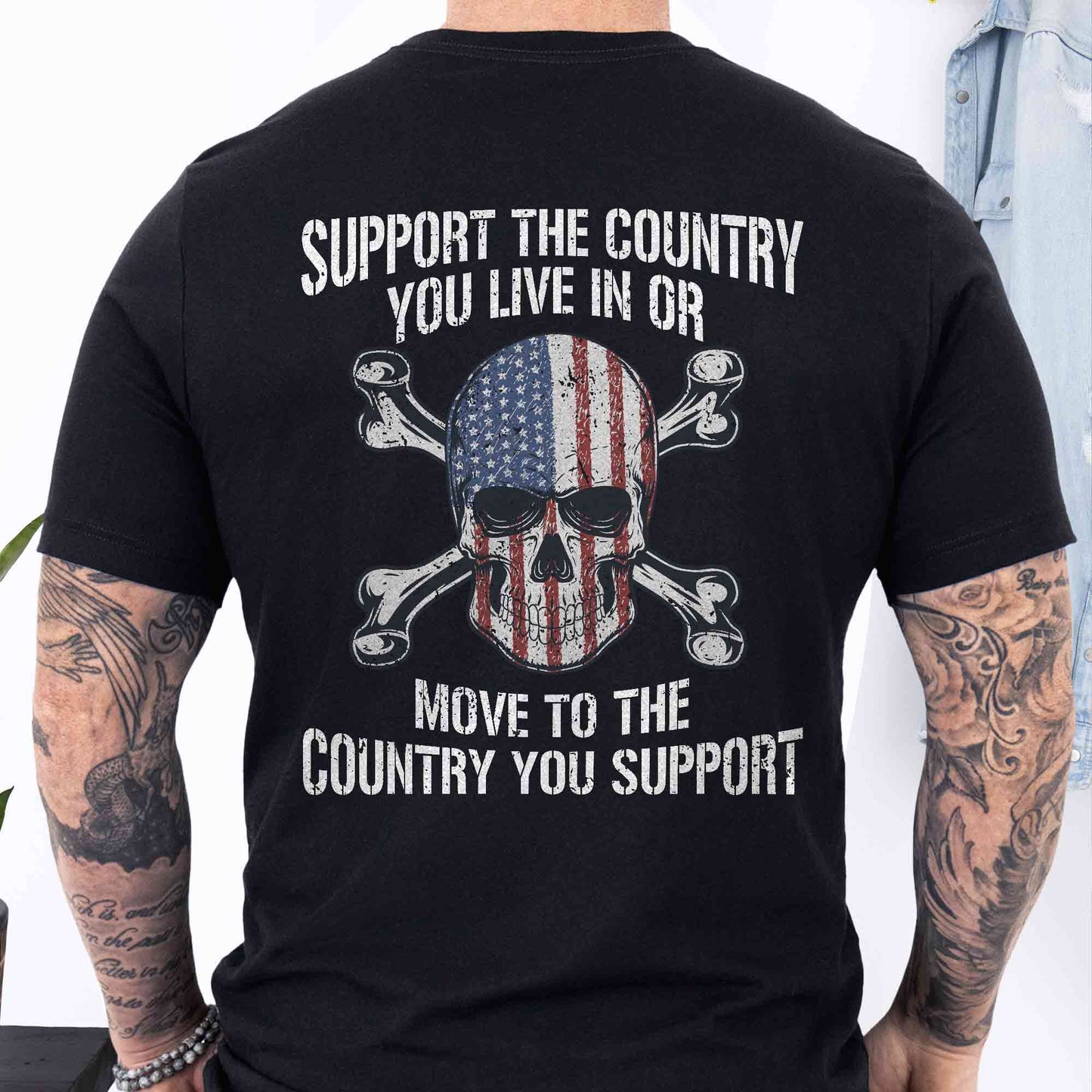 4th of july Gifts, Skull USA Flag, Support The Country You Live In T-Shirt VTM95DNV