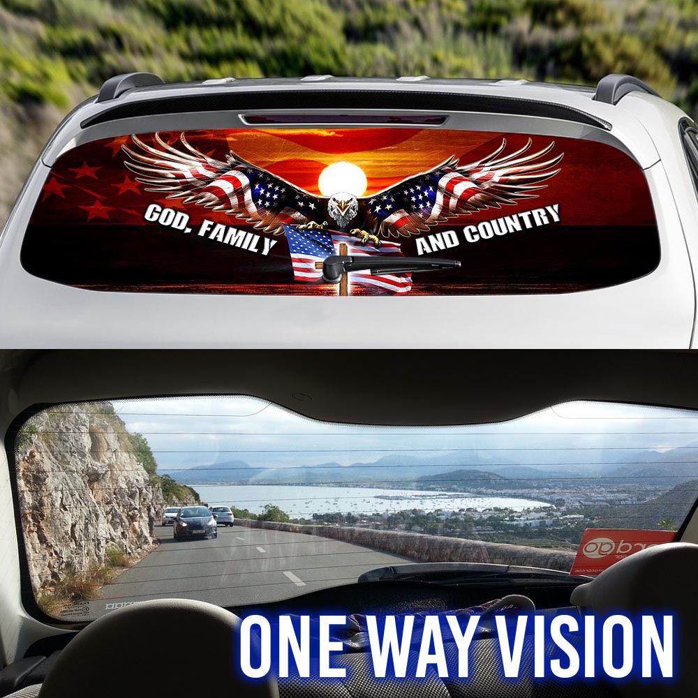 God, Family And Country American Eagle Rear Window Decal THH3176CD