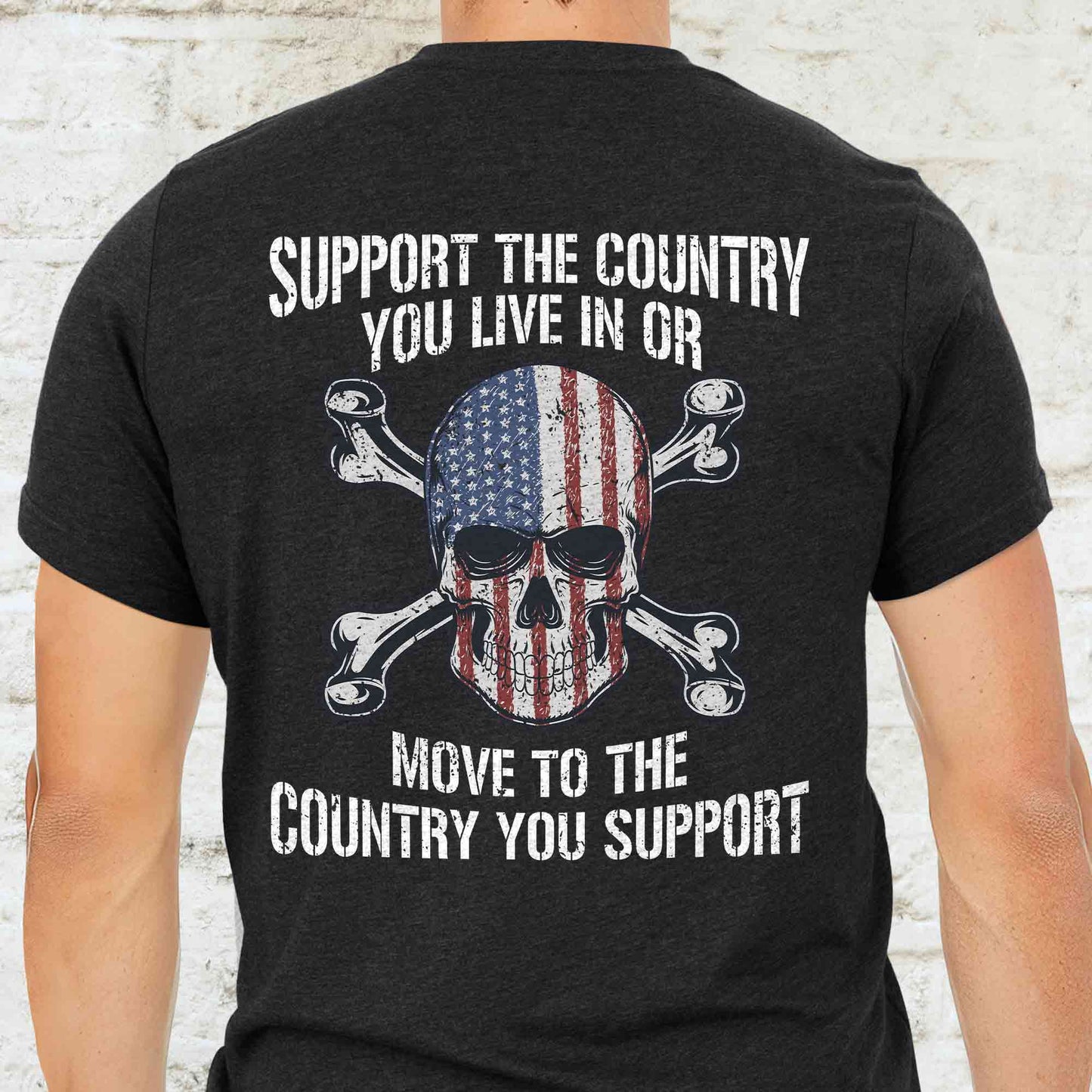 4th of july Gifts, Skull USA Flag, Support The Country You Live In T-Shirt VTM95DNV