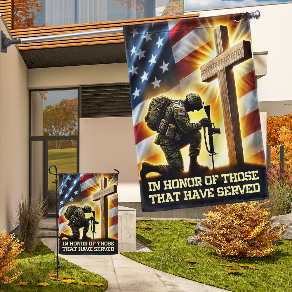 Veteran Flag Kneeling Soldier Cross American Flag MLN3987F