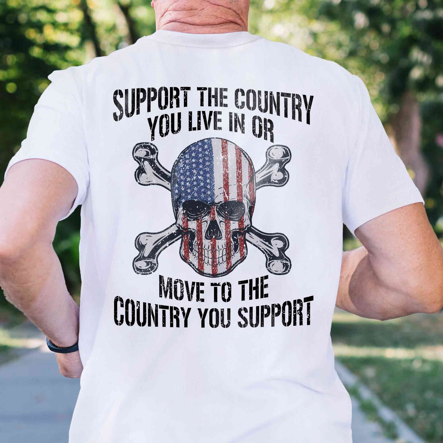4th of july Gifts, Skull USA Flag, Support The Country You Live In T-Shirt VTM95DNV