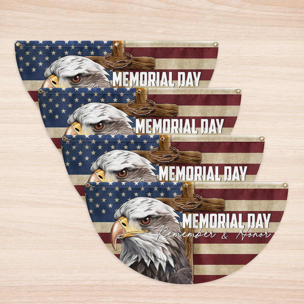 Memorial Day Eagle Christian Cross Remember & Honor Non-Pleated Fan Flag MLN5532PMN