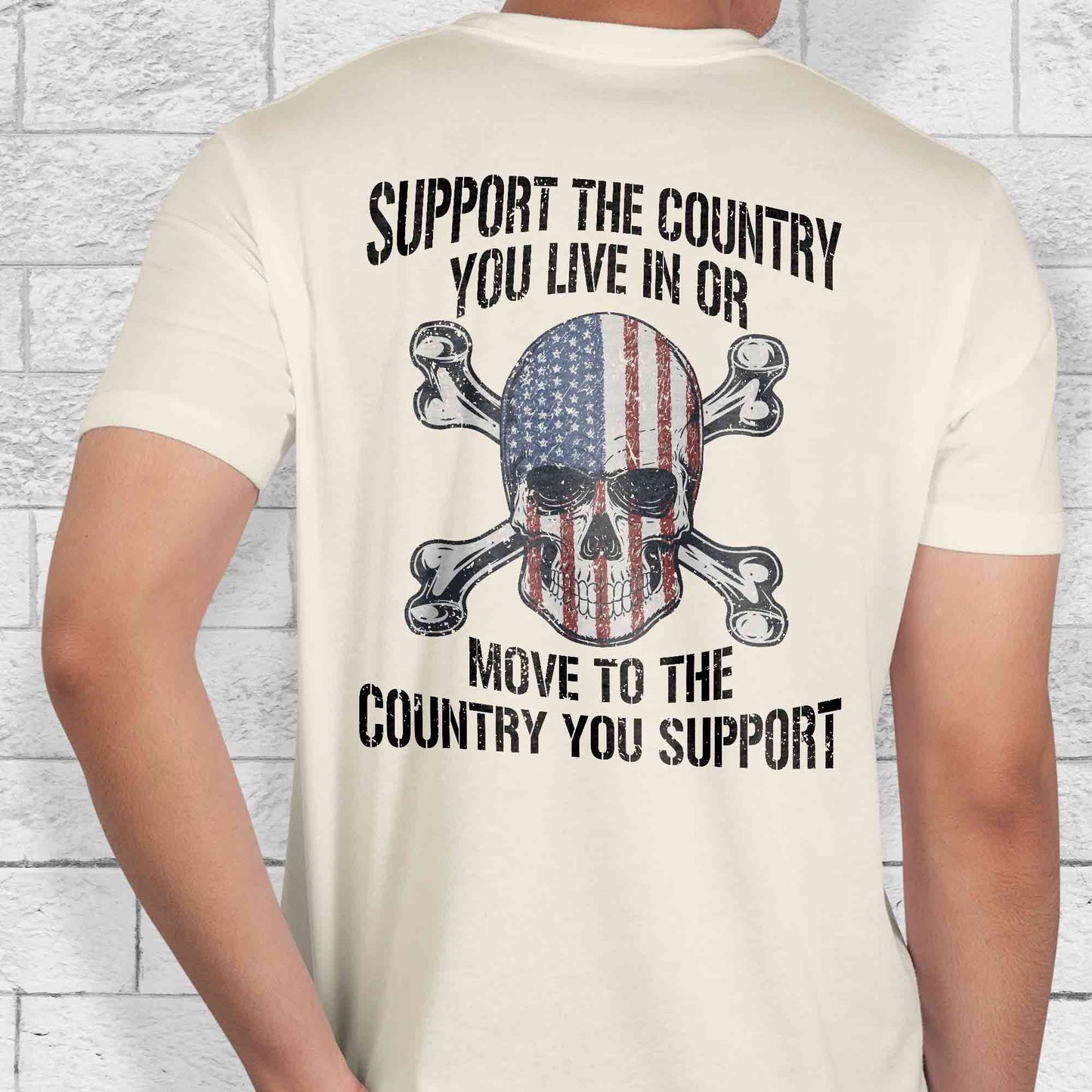 4th of july Gifts, Skull USA Flag, Support The Country You Live In T-Shirt VTM95DNV