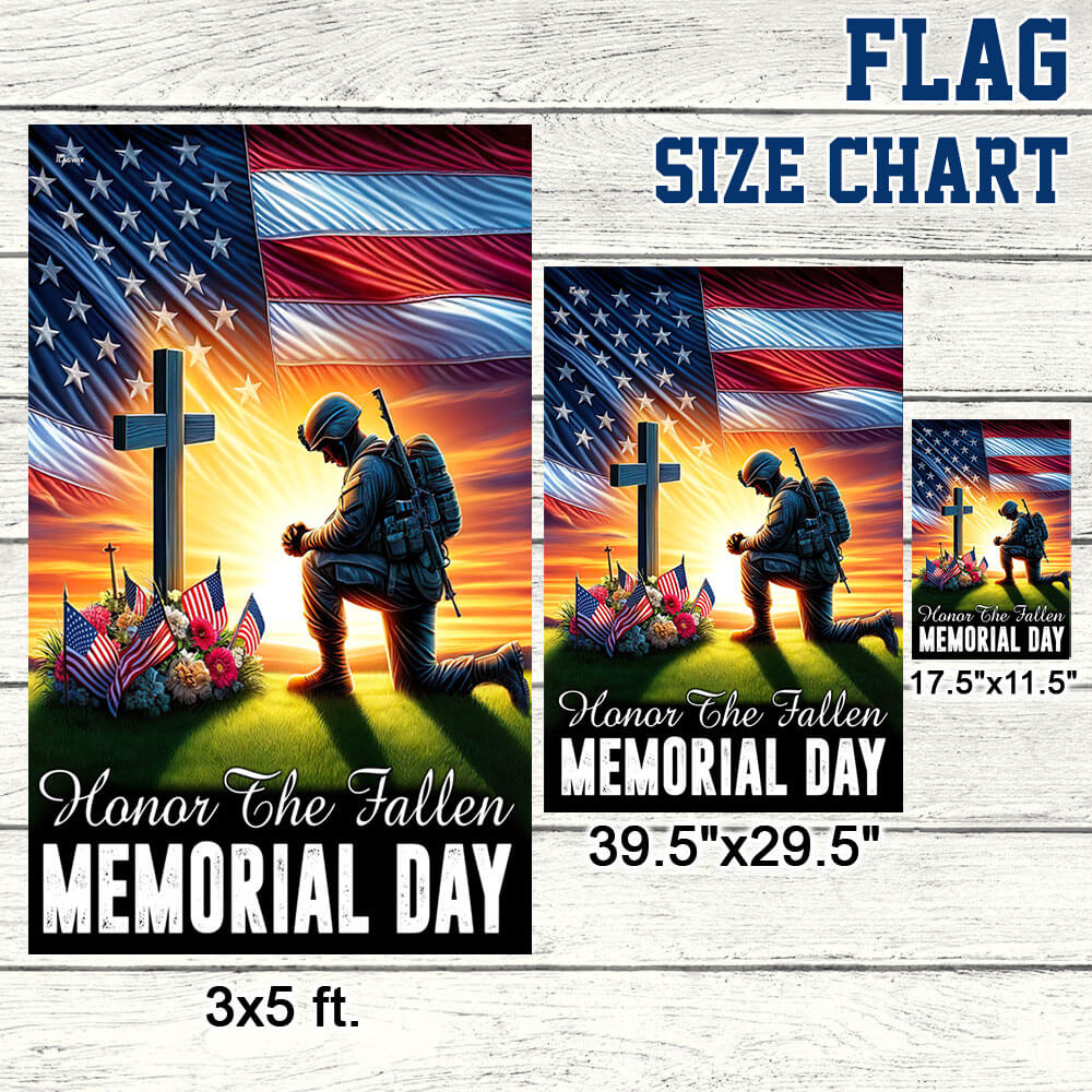 FLAGWIX Veteran Memorial Day Honor The Fallen American Soldier Kneeling The Cross Flag MLN2739F