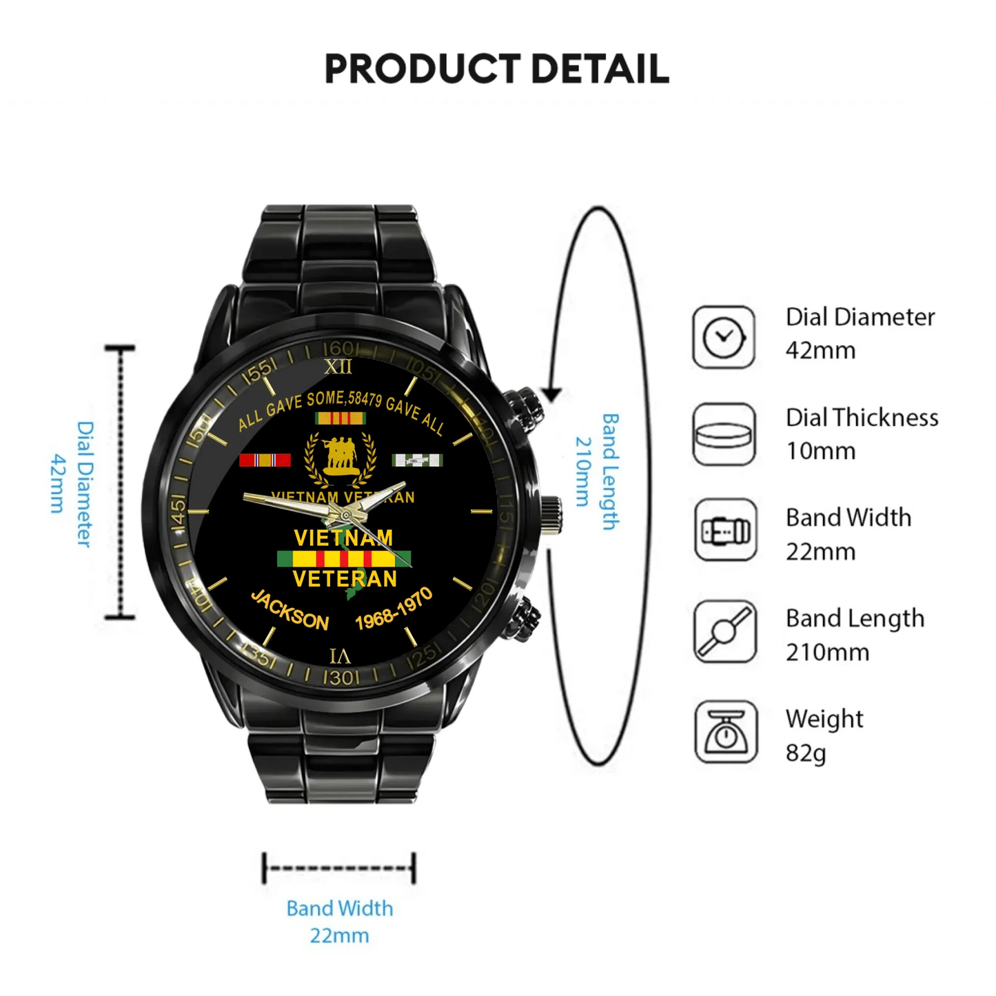 Customized Watch for Vietnam Veterans - Personalize with Name and Year/Period
