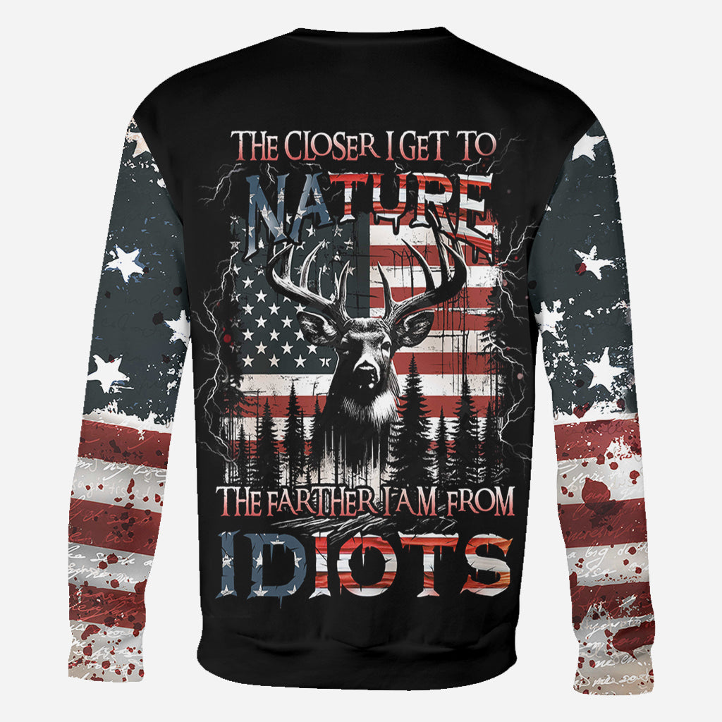 The Closer I Get To Nature The Father I Am From Idiots - Personalized Hunting All Over Shirt