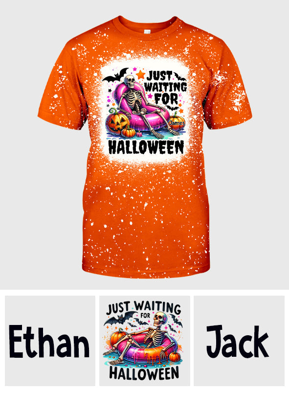 Just Waiting For Halloween - Personalized Skull Bleached T-Shirt