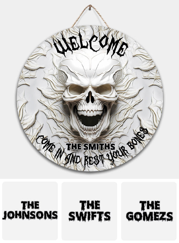 Come In And Rest - Personalized Skull Round Wood Sign