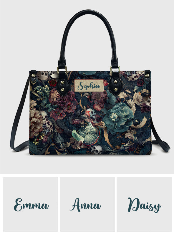 Skull & Flower - Personalized Skull Leather Handbag