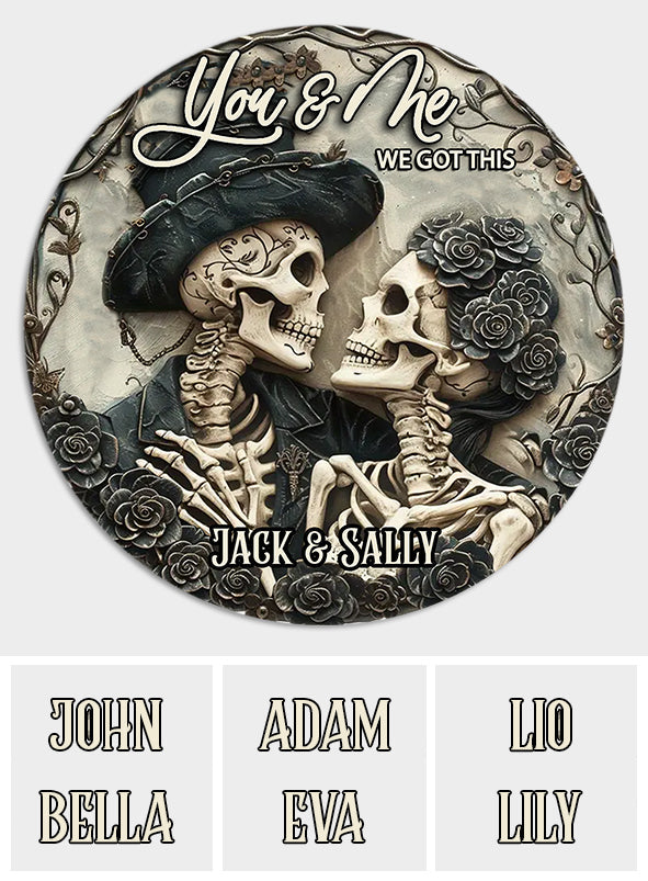 You & Me - Personalized Skull Round Wood Sign