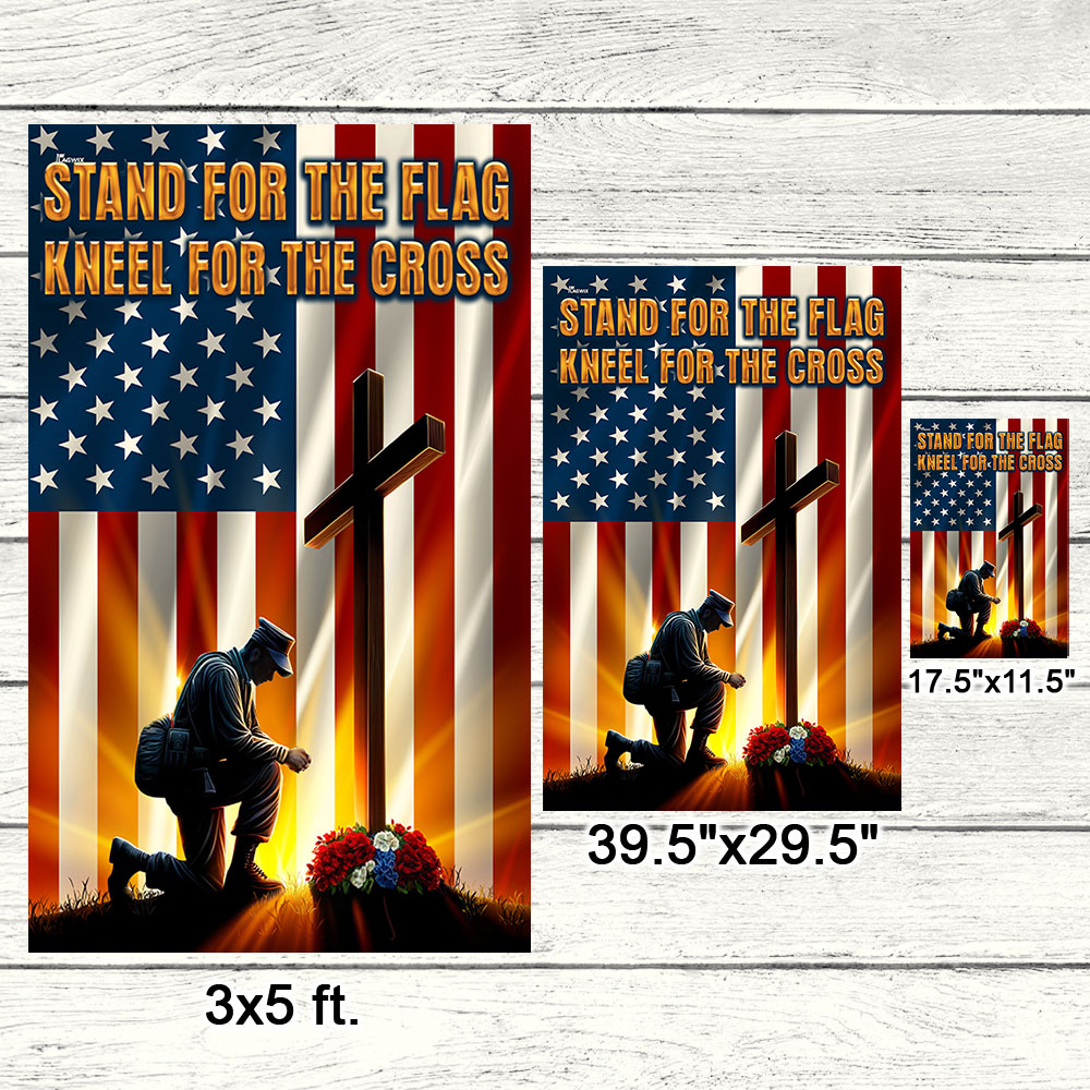 FLAGWIX Veteran Kneeling Cross American Flag Stand For The Flag Kneel For The Cross Flag MLN2560F