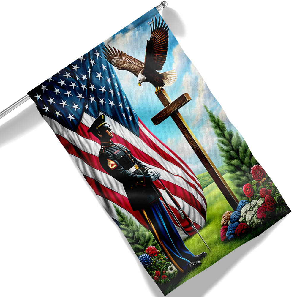 FLAGWIX American Soldier Standing Before The Cross Eagle Flag MLN2441F