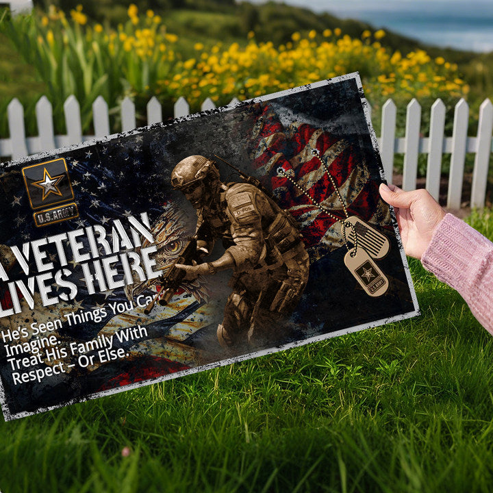 🛡️ Personalized Metal Door Sign – "A Veteran Lives Here" / "A Soldier Lives Here"