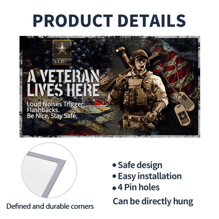 🛡️ Personalized Metal Door Sign – "A Veteran Lives Here" / "A Soldier Lives Here"