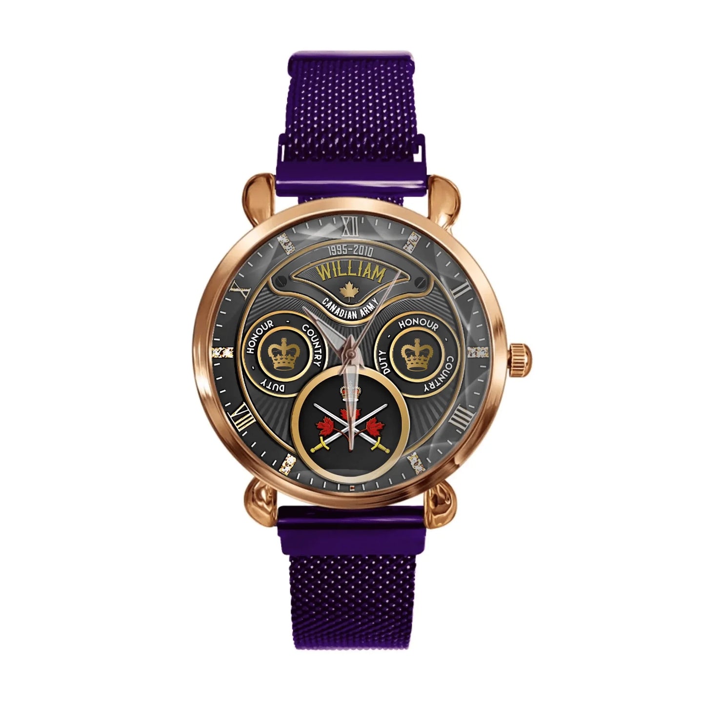 Personalized Canadian Veteran Logo & Rank Custom Name & Time Watch