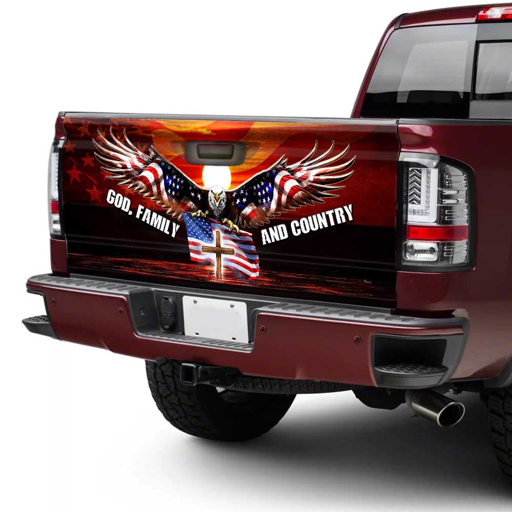 God, Family And Country American Eagle Truck Tailgate Decal Sticker Wrap THH3176TD
