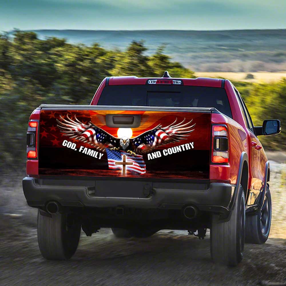God, Family And Country American Eagle Truck Tailgate Decal Sticker Wrap THH3176TD