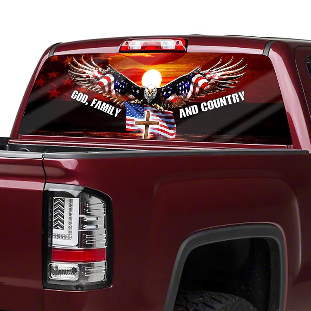God, Family And Country American Eagle Rear Window Decal THH3176CD
