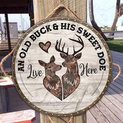 An Old Buck And His Sweet Doe Customized Round Wood Sign