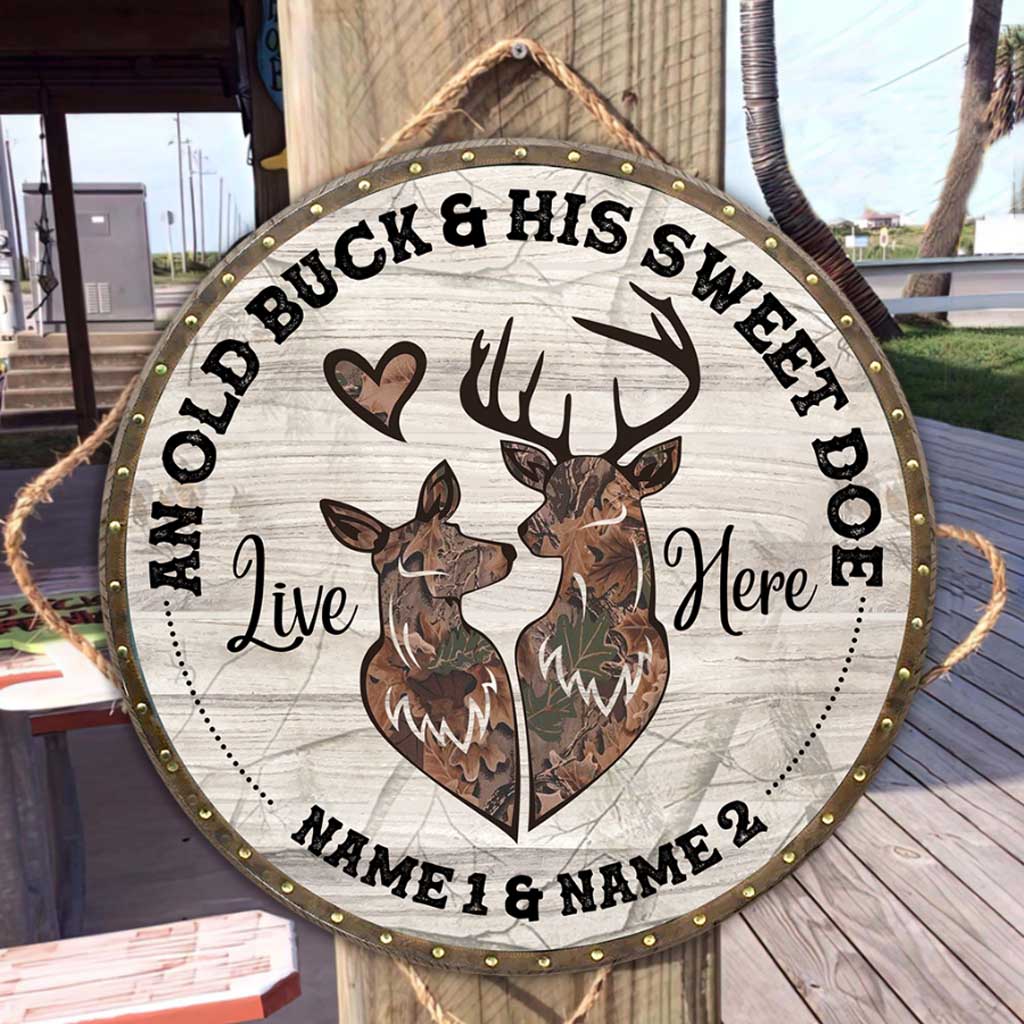 An Old Buck And His Sweet Doe Customized Round Wood Sign
