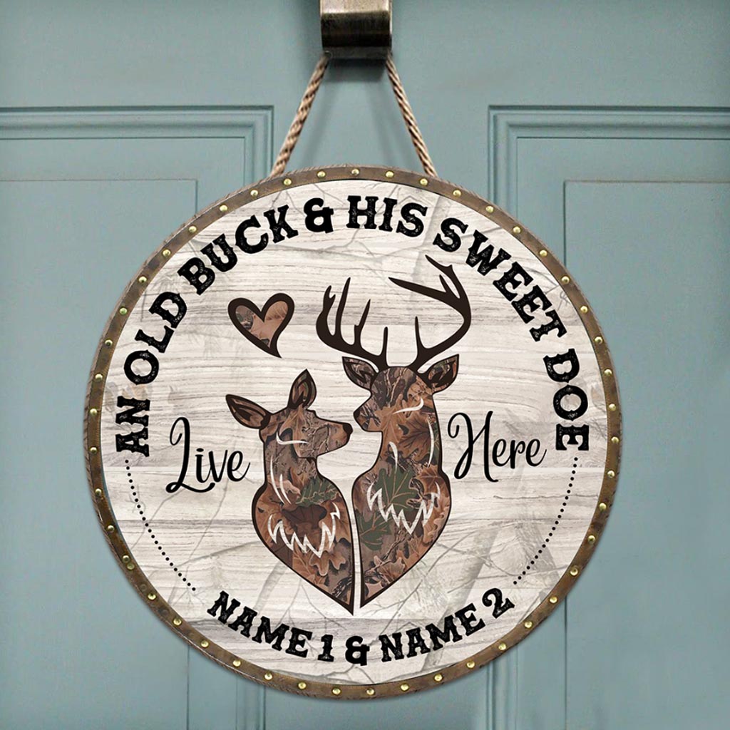 An Old Buck And His Sweet Doe Customized Round Wood Sign