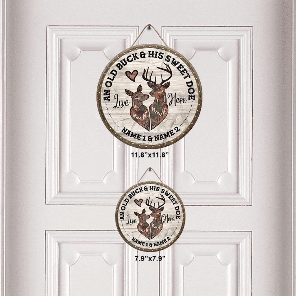 An Old Buck And His Sweet Doe Customized Round Wood Sign