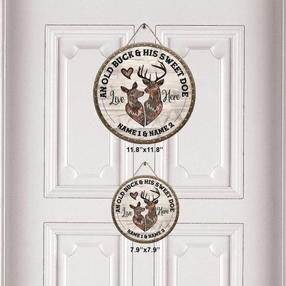 An Old Buck And His Sweet Doe Customized Round Wood Sign