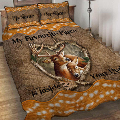 My Favourite Place Is Inside Your Hug - Personalized Couple Hunting Quilt Set With 3D Pattern Print