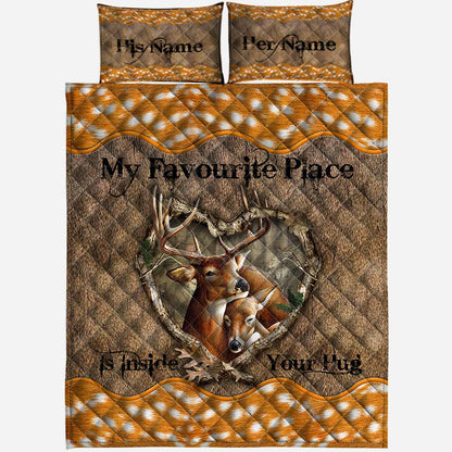 My Favourite Place Is Inside Your Hug - Personalized Couple Hunting Quilt Set With 3D Pattern Print
