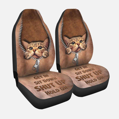 Get In Sit Down Shut Up Hold On - Cat Seat Covers With Leather Pattern Print