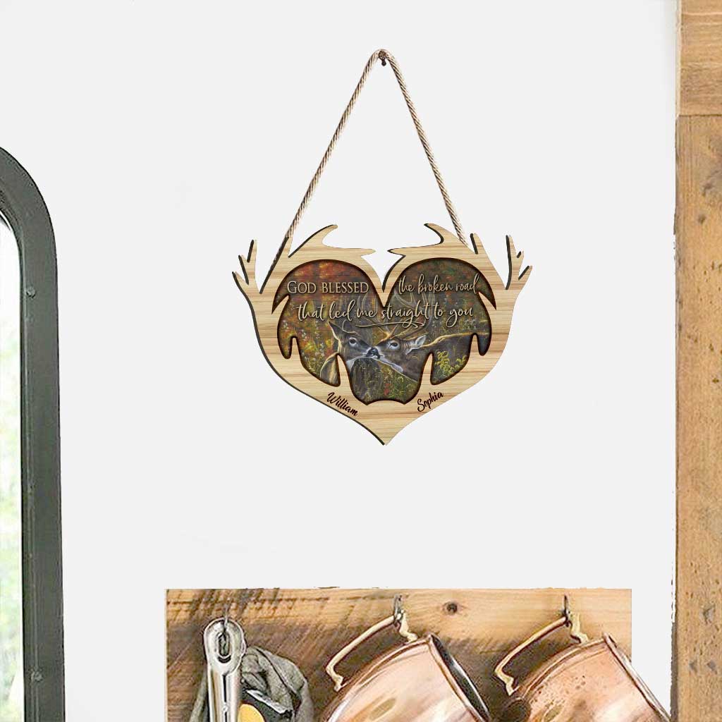 God Blessed The Broken Road - Personalized Christmas Hunting Wood Sign